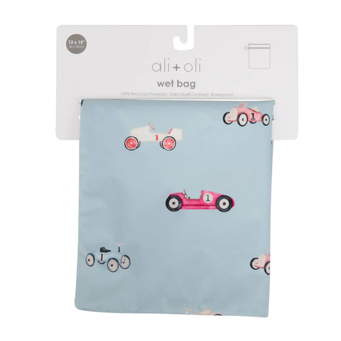 Wet Dry Bag For Baby Gear With Dual Compartments Water Resistant Travel Must Have On The Go blue bag with car print design