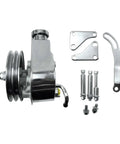 Power Steering Pump Seal Kit With Pulley And Double Groove, Chrome Finish, 5-7/8 Inch Key Way Shaft Bracket Kit for Chevy