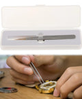 Boxwood Tip Tweezers For Watch Repair, Lightweight High End Precision Tweezers With Insulated Point For Delicate Parts in use and packaging