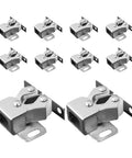 15 Piece Cabinet Latch Kit Featuring Double Roller Spring Ball Catch For Wardrobe Closet Cupboard Door With Smooth Automatic Locking Action And Easy Install Fit, showing silver latches in a pack.