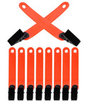Glow Reflective Trail Marker Clips For Outdoor Hiking And Hunting Orange PVC Clips With Glow Tape for camping gear, 8-pack front view.