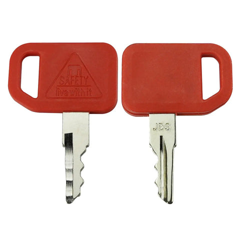 Six Pack Ignition Keys Replacement Set For Skid Steer And Compact Track Loaders Fits 326D 326E 328D 328E 329D 329E 332 332D 332E 333D 333E CT315 319D CT322 323D 329D Cart Loader Models, two red plastic ignition keys