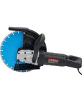 Heavy Duty Electric Concrete Saw Cutter With 3000 Watt Motor And Rugged Ab Diamond Blade side view with corded handle.