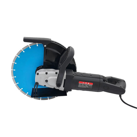 Heavy Duty Electric Concrete Saw Cutter With 3000 Watt Motor And Rugged Ab Diamond Blade side view with corded handle.