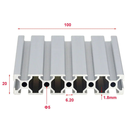 European Standard Aluminum Profile 20x100mm Extrusion Frame With Linear Rail cross-section, showing detailed dimensions