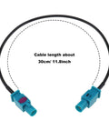 Fakra Z Male To Male Vehicle Antenna Adapter Cable 30 cm RG174 with blue connectors, suitable for DAB GPS FM use.