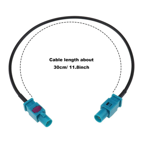 Fakra Z Male To Male Vehicle Antenna Adapter Cable 30 cm RG174 with blue connectors, suitable for DAB GPS FM use.