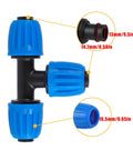 8 Pack Half Inch Drip Irrigation Tee Fittings With Barbed Nuts Half Inch ID And 0.63 Inch OD Tubing Connectors close-up with measurements