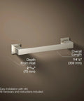Honesty 12-Inch Towel Bar In Vibrant Brushed Nickel Finish, Modern Wall Mount Bathroom Accessory dimensions shown on wall