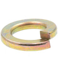 Medium Split Lock Washers One Half Inch Grade 8 Yellow Zinc Plated Steel showing single helical design for vibration resistance.
