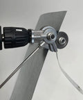 Heavy Duty Electric Drill Metal Cutter Attachment Nibbler Shear Tool for Sheet Metal Works mounted on drill with cutting strip.