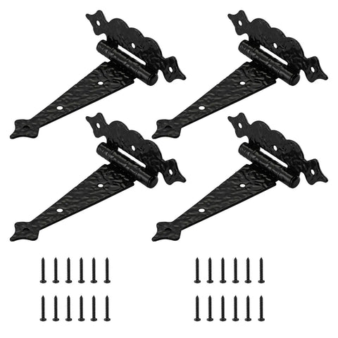 Heavy Duty T Strap Gate Hinges 6 Inch Decorative Hammered Finish Rust Proof Steel with screws for outdoor wood gates