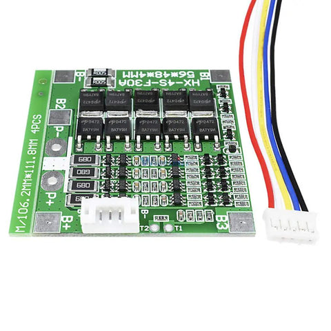 Straight Up Badass 14.8V 4S BMS Protection Board For 18650 Lithium Batteries - PCB layout 56x48mm with wire harness.