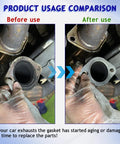2PCS car exhaust gasket: left shows corroded flange before use; right shows reinforced high-temp gasket installed.