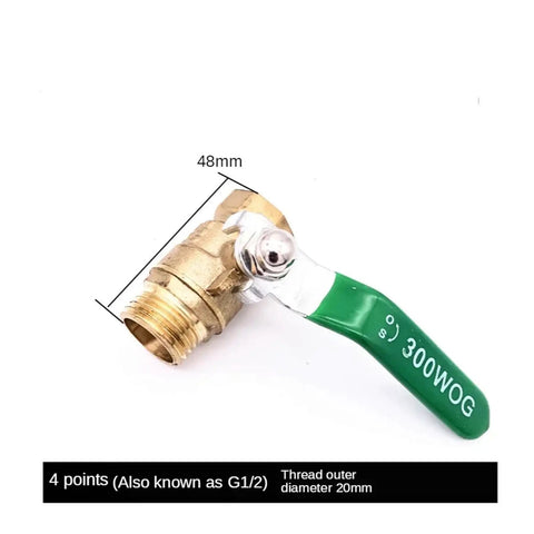 No Sweat 1/2 Inch Brass Ball Valve Male To Female Quick Turn Swivel Handle with measurements, ideal for plumbing and automotive use.