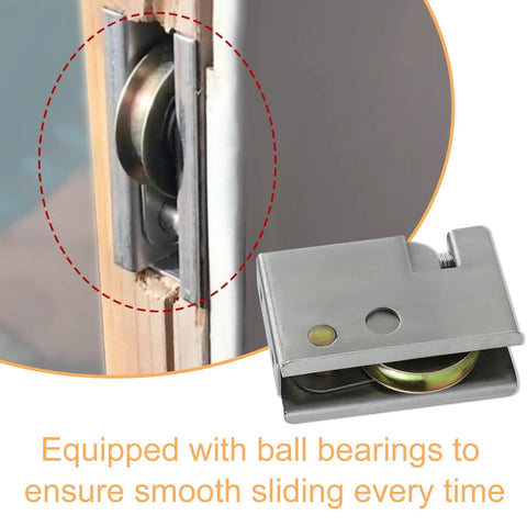 Two Pack 0C5Y00P0 Patio Door Rollers Replacement For Sliding Patio Doors shown installed and close-up with steel ball bearings