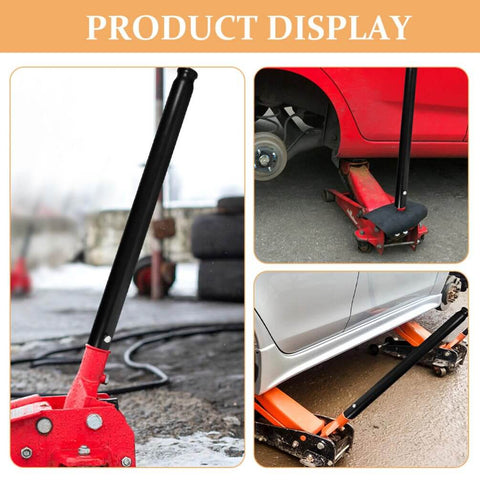 2 Pcs Floor Jack Handle Replacement Hydraulic Pole Lever For 3 Ton Floor Jack With Ergonomic Grip shown lifting vehicle