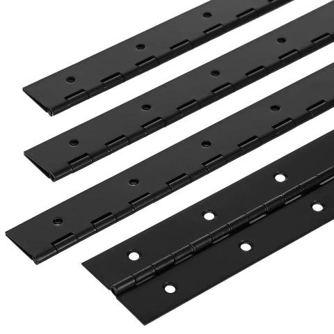 Get Your Grubby Hands On These Badass Heavy Duty Stainless Steel Piano Hinges At 15.75 Inches With Screws Included, Making Installation A Breeze For Tough Cabinet Builds Boat Mods Or Any Sick Furniture DIY Job. Black piano hinges, four pack, pre-drilled for easy installation.
