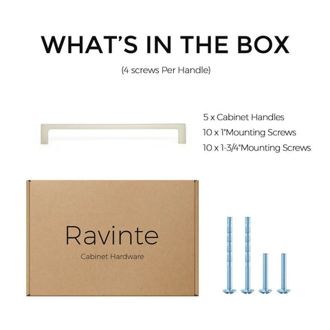 Solid 7.5 Inch Square Cabinet Handles Set Of 30 In Brushed Nickel For Drawers And Kitchen Cabinets, box and screws shown