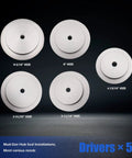 61850 Hub Seal Installer Kit Five Size Drivers For Class 7 And Class 8 Big Rigs Trailers And Some Medium Duty Vehicles Heavy Duty Seal Driver Set For Precise Hub Seal Installation Across Popular Seal Sizes shown in five sizes on a black background