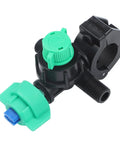 Flat Fan Spray Nozzle For Boom Sprayers With Adjustable Output shown in black and green nylon with wide area capability for crop spraying.