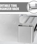 Slick Desktop Tool Organizer Rack With Spacious Drawer For Screwdriver And Hand Tool Storage, featuring a sleek silver design.