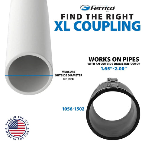Extra Long 1-1/2 Inch Flexible Pipe Coupling For DWV Sewer And Drain, 6.88 Inch Long, Fits OD 1.65 To 2.00 Inches, Durable Cast Iron PVC Lead Steel Connector, Reliable Heavy-Duty Plumbing Fitting.