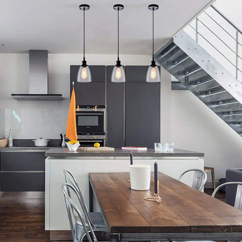 Industrial Edison Pendant Light Set For Kitchen Island And Dining Room, Clear Glass Hanging Lights With Adjustable Nylon Core Ceramic Socket, Cool Industrial Vibe For Entryway And Loft, 3 Pack Bulbs Not Included