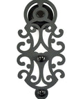 Ornate Black Iron Sliding Barn Door Hardware Kit For Single Door With 5.5 Foot Track, Roller Detail View