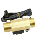 Beefy Brass Water Flow Sensor With Hall Effect, One Half Inch BSPT Female To Male Thread, 1-25 L Per Min Flow, 66 mm Long