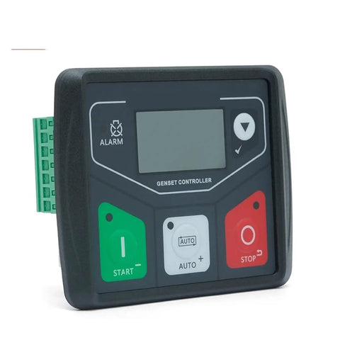 Generator Control Module DC30D Automatic Genset Controller Panel Smart One Unit Set for Reliable Backup Power Plug And Play Setup Intelligent Load Management Industrial Diesel And Gas Gen Set Control System front view with LCD, start, auto, stop buttons