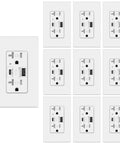 Dual USB C And USB A Wall Outlet With 4.8A 24W Quick Charge Receptacle 20 Amp Commercial Grade UL Listed White Plate 10 Pack