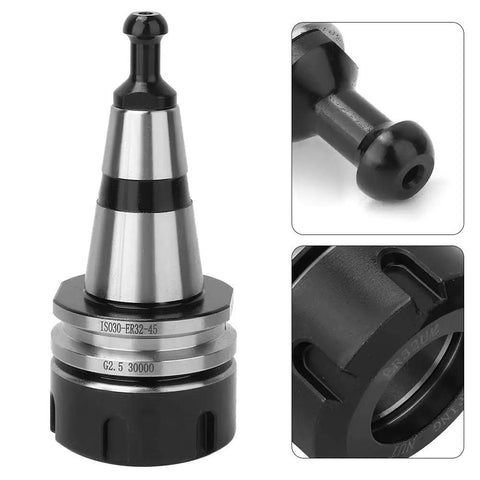 Top Tier ISO30 Collet Chuck For CNC Spindle Tool Holder 120Mm High Speed Precision Machining Kit With High Rigidity Up To 30000 RPM showing steel and black components.