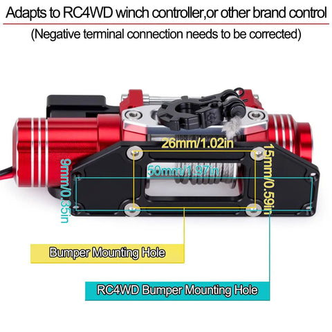 Sick Simulated Electric Winch Made From CNC Aluminum Alloy For 1 10 Rc Crawler Upgrade Parts With Realistic Red Finish. Mounting holes and dimensions shown.