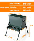 Rock Solid Heavy Duty Deer Feeder Delivering Ninety To One Hundred Ten Pound Capacity And Eighteen Gallon Storage Perfect For Big Game Hunting Trails featuring alloy steel material and 17.5 gallon capacity.