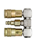 Double Swivel Air Manifold With Two Quarter Inch Steel Industrial Couplers And One Quarter Inch Steel Plug Kit Preassembled