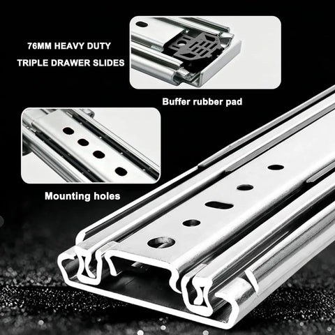 Heavy Duty Side Mount Locking Drawer Slides With Full Extension, 1 Pair, Smooth Ball Bearing Action For RV Cabinets, Trucks, And Industrial Drawers, No Hassle Install And Unobstructed Access To Back Items, 76mm side mount, blue zinc