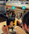 Two Pack Router Collet Replacement Kit One Half Inch Upgraded Beefed Up For Dewalt DW616 DW618 Series And MRC23EVS Models in use showing powerful clamping and precision woodworking.