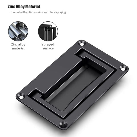 Heavy Duty Zinc Alloy Recessed Flush Pull Handle With Slick Matte Black Finish For Cabinets Drawers And Toolboxes Measuring 4.35 X 2.72 Inches close-up view of zinc alloy material and surface finish.