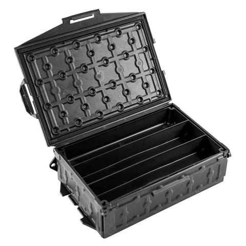 Open view of TracPak Tray 1x3 Half Depth 2-Pack for Stackable Storage Boxes, featuring 3-compartment inserts, made in USA.