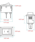 Technical drawing of 15 Pack SPST On Off Rocker Switches 2 Pin Round Mini Boat Car Auto Marine Toggle Switches 6A 250V And 10A 125V.