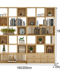 Heavy Duty Seven Tier Industrial Bookshelf Rustic Wood Storage Cabinet Freestanding Floor Display Rack Top Shelf in light wood with plants and books