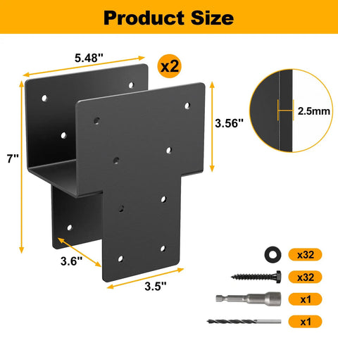 Beefy 4x4 Post Cap Tie Rod Brackets For Outdoor Pergolas Gazebos Decks And Porches Rock Solid U Shaped Connectors That Support Up To 1800 Lbs Dual Open End Design Heavy Duty Wood Beam Hardware 2 Pcs with size dimensions and accessory set