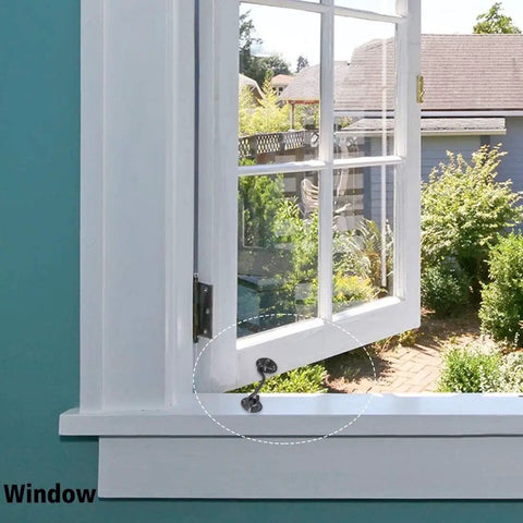 Stainless Steel Gate Hook and Eye Latch Screws for Door Window Shed Barn on a window frame, showing stylish design and durability.