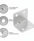 Close-up of 100 Pack Heavy Duty Stainless Steel L Brackets 11.8 Inch showing durable weld and precise drill holes.
