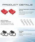 Super Braw Anderson Plug Connectors 50 Amp Heavy Duty Wire Harness with red connectors, silver terminals, and rubber caps for protection.