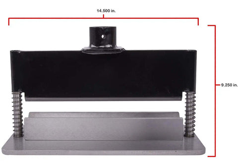 Front view of Press Brake Attachment for 12 to 20 Ton Hydraulic Shop Presses, 12-Inch Bend Capacity, steel build, dimensions labeled.