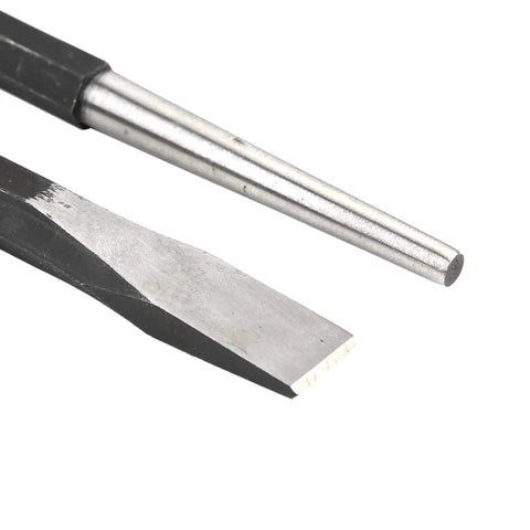 Close-up of chisel and pin punch from Sixteen Piece Mechanic Punches And Chisel Set Built To Last Heavy Duty Anti Rust Steel Pro Grade Tool Kit
