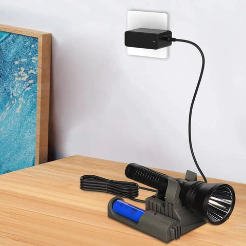 Base Charger Power Cord For Stinger HP DS HPL Series And Strion LED HL Flashlights Litebox Lantern on wooden table