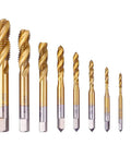 Pro Grade Titanium Coated HSS Spiral Flute Tap Set 9 Piece Metric Taps M2 Through M12 6542 High Speed Steel Rust Resistant Kit